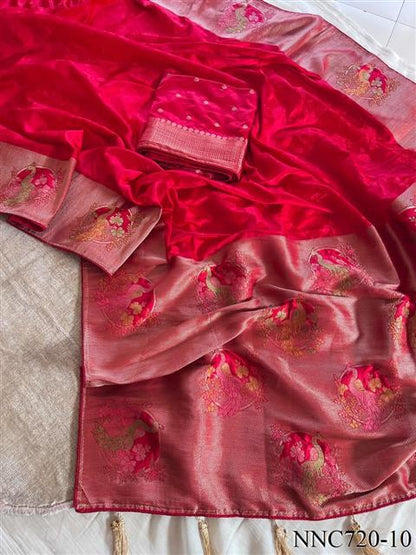 Mushroom Satin Silk With Zari Work Saree