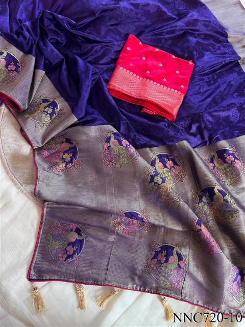 Mushroom Satin Silk With Zari Work Saree