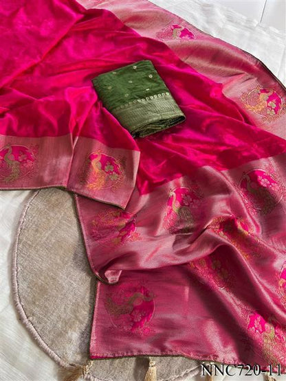 Mushroom Satin Silk With Zari Work Saree