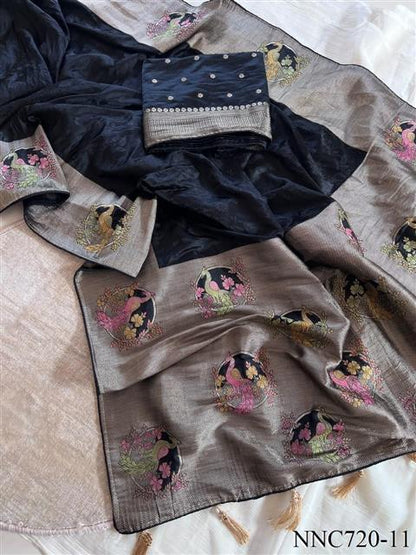 Mushroom Satin Silk With Zari Work Saree