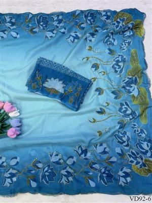 Tebby Silk With Floral Print & Katdana Handwork