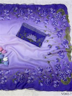 Tebby Silk With Floral Print & Katdana Handwork