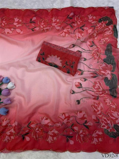 Tebby Silk With Floral Print & Katdana Handwork