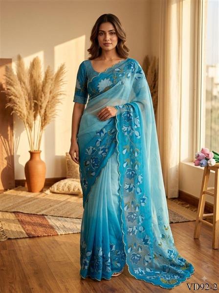 Tebby Silk With Floral Print & Katdana Handwork