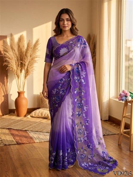 Tebby Silk With Floral Print & Katdana Handwork
