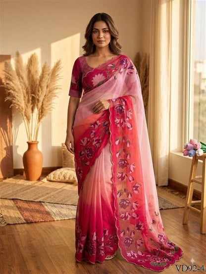 Tebby Silk With Floral Print & Katdana Handwork