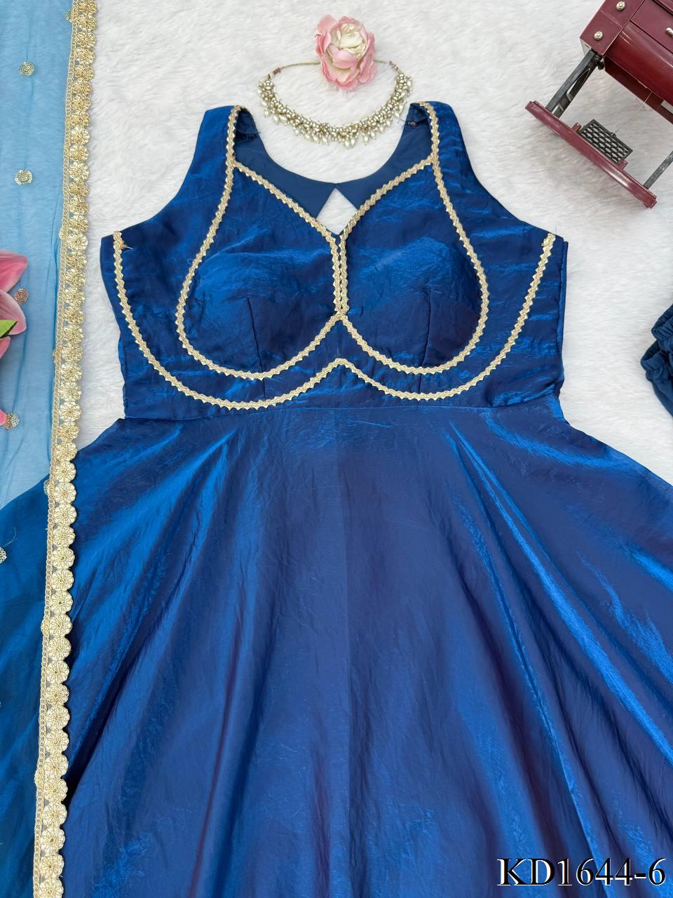 Blue Color Fendy Silk With Micro Cotton Gown