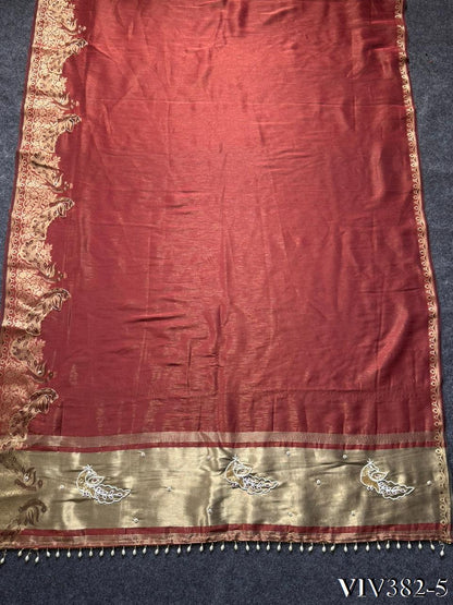 Pure Shimmer Tissue Handwork Saree
