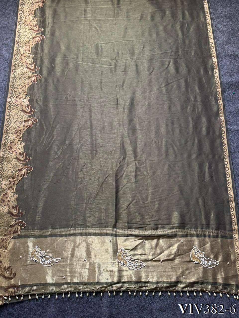 Pure Shimmer Tissue Handwork Saree