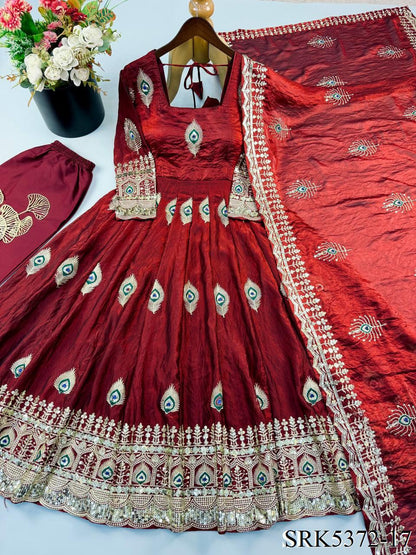 Beautifull Fendy Silk With Sequience Work Gown