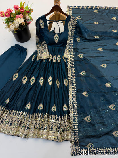 Beautifull Fendy Silk With Sequience Work Gown