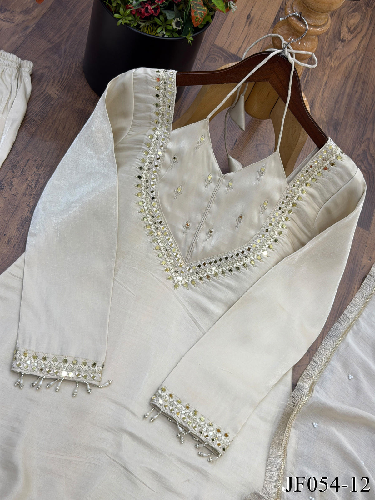 Elegant Roman Glass Mirror Work Palazzo Suit