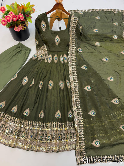 Beautifull Fendy Silk With Sequience Work Gown