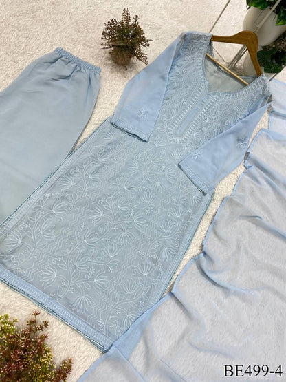Sky Color Georgette Embroidery Work Top Plazzo