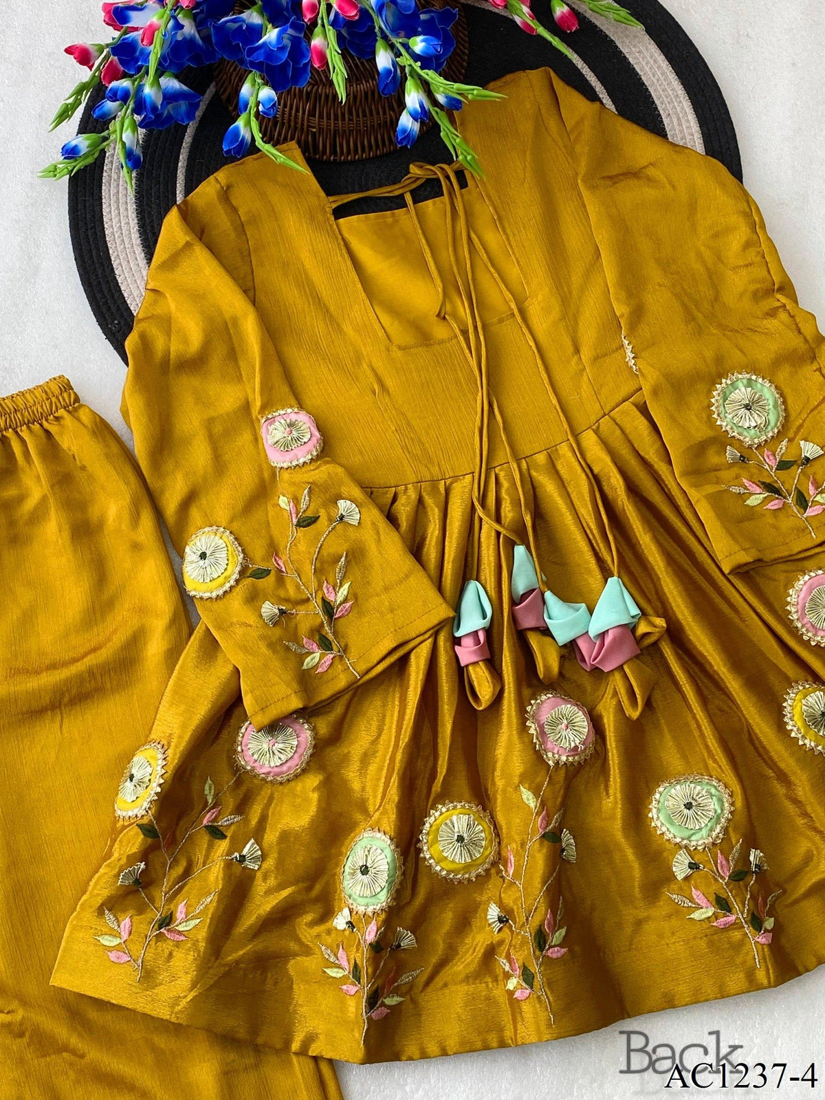 Yellow Color Fandy Silk With Zari Work Top Pent