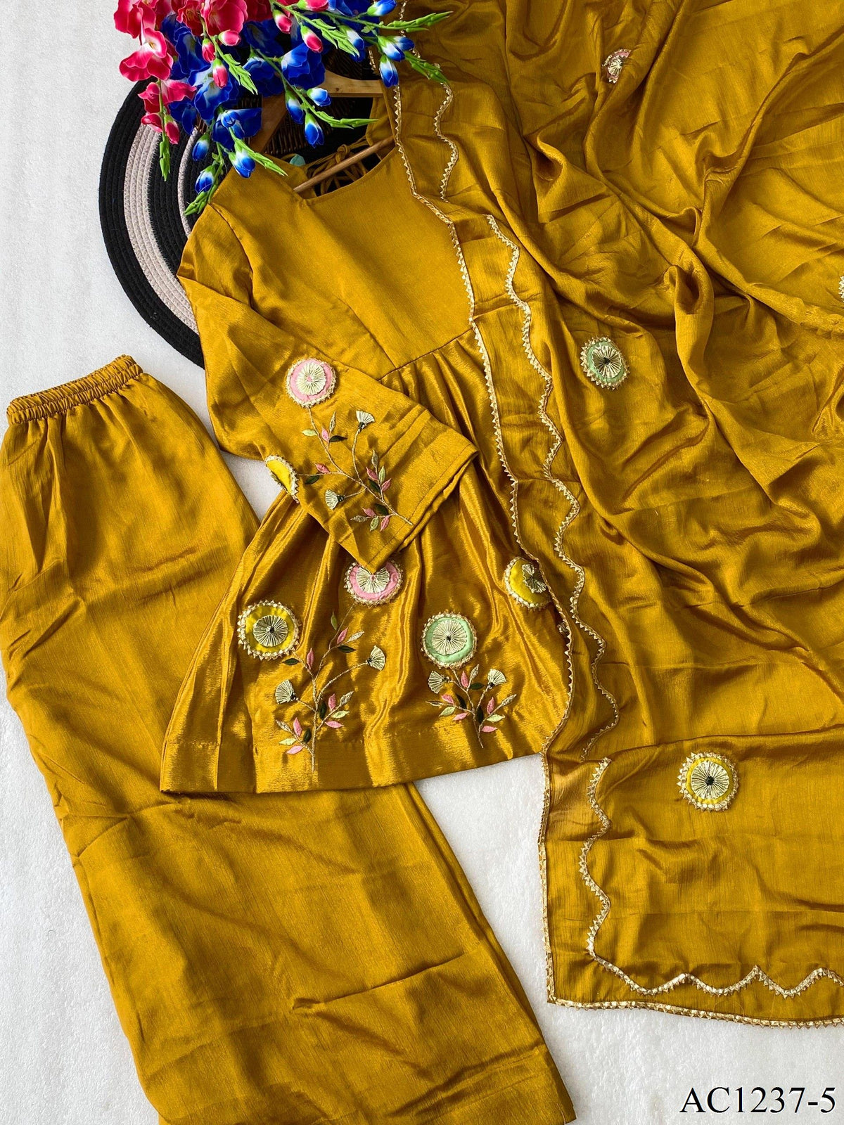 Yellow Color Fandy Silk With Zari Work Top Pent