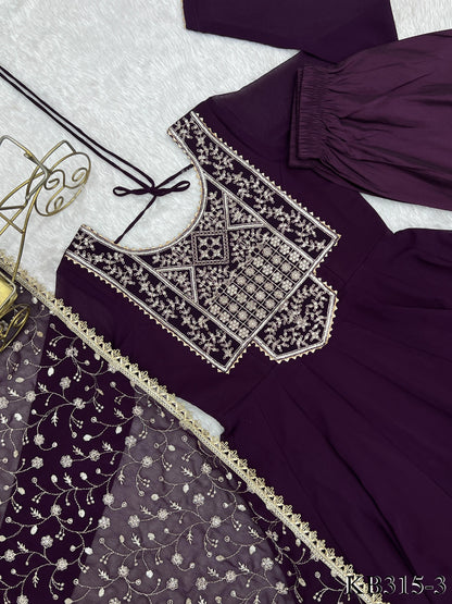 Wine Color Beautifull Georgette Embroidery Work Anarkali