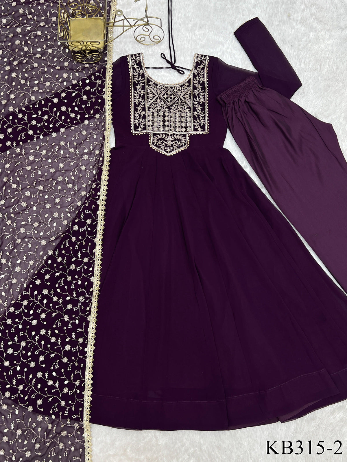Wine Color Beautifull Georgette Embroidery Work Anarkali