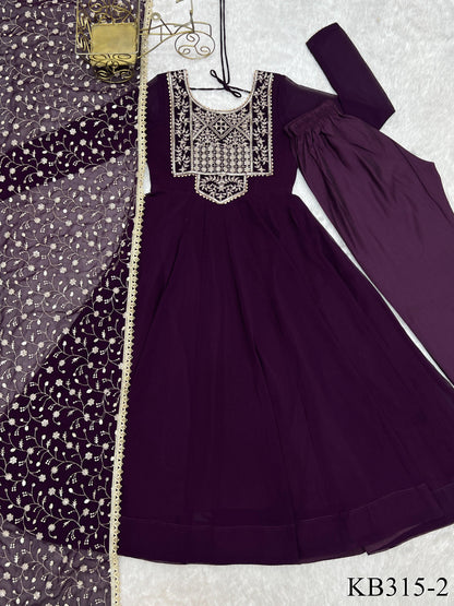 Wine Color Beautifull Georgette Embroidery Work Anarkali