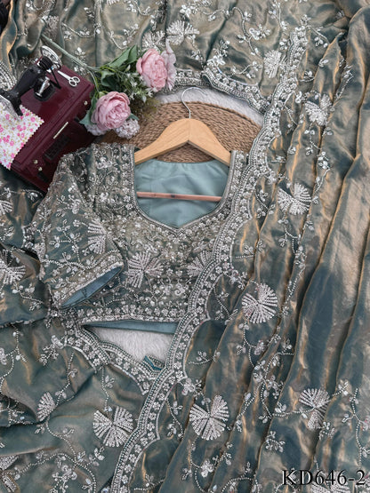 Beautifull Fendy Silk With Beds Work Saree