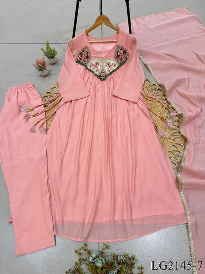 Most Viral Mul Chanderi With Sequience Work Top Pent