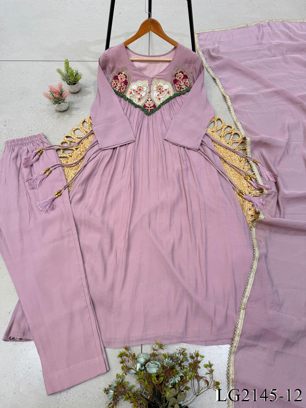 Most Viral Mul Chanderi With Sequience Work Top Pent