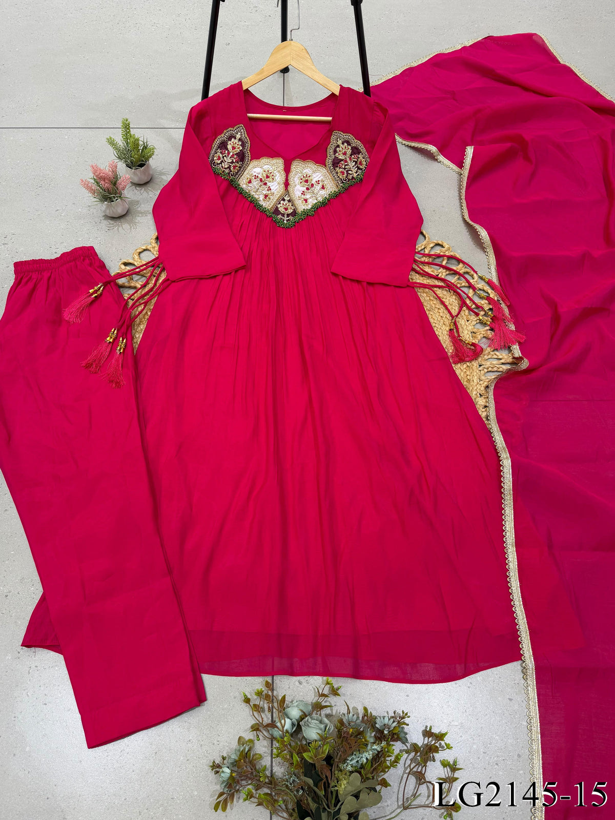 Most Viral Mul Chanderi With Sequience Work Top Pent