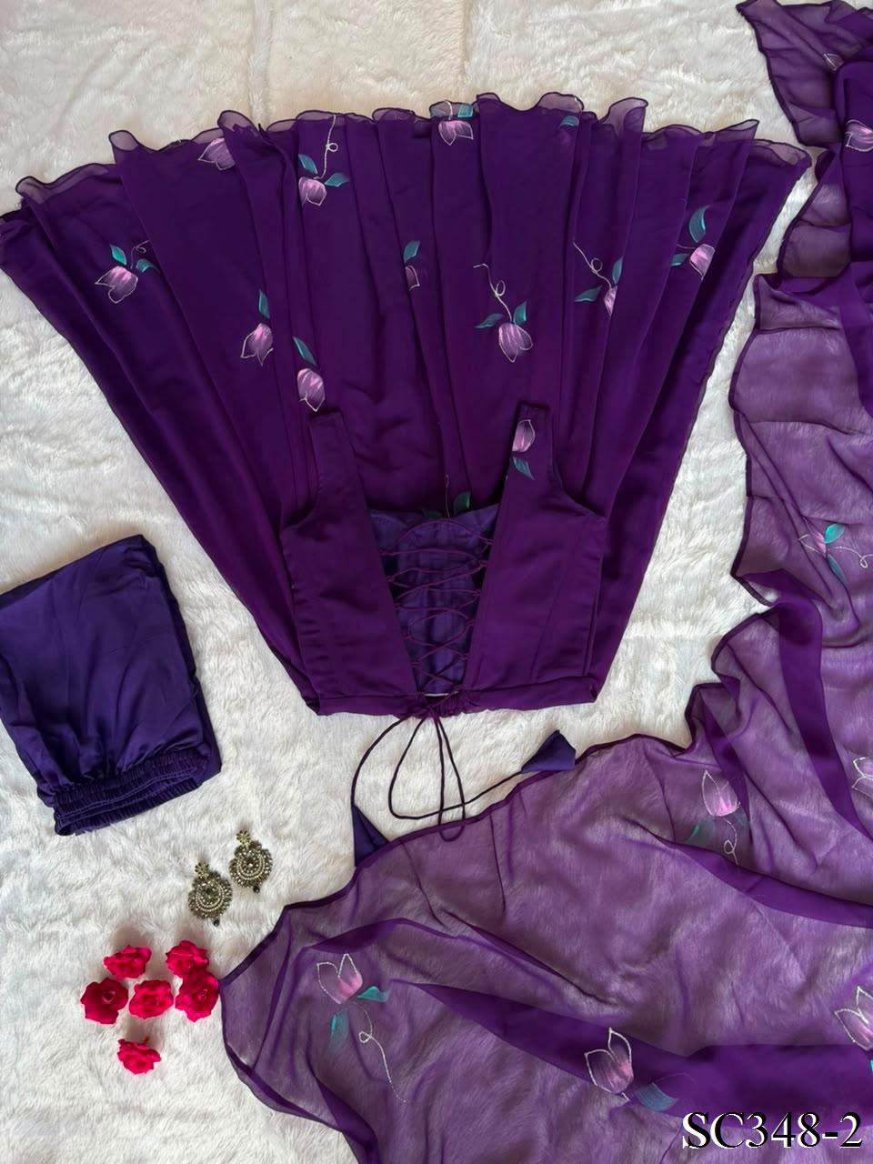 Beautifull Georgette Handprint  Work Anarkali Pent