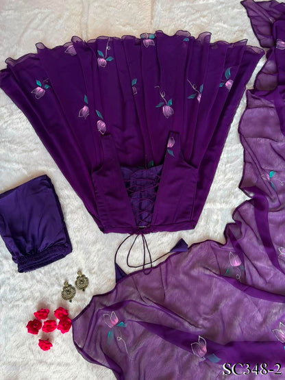 Beautifull Georgette Handprint  Work Anarkali Pent