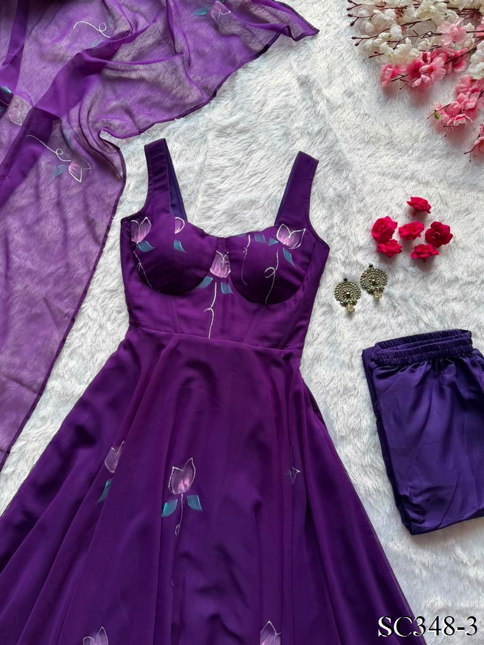 Beautifull Georgette Handprint  Work Anarkali Pent