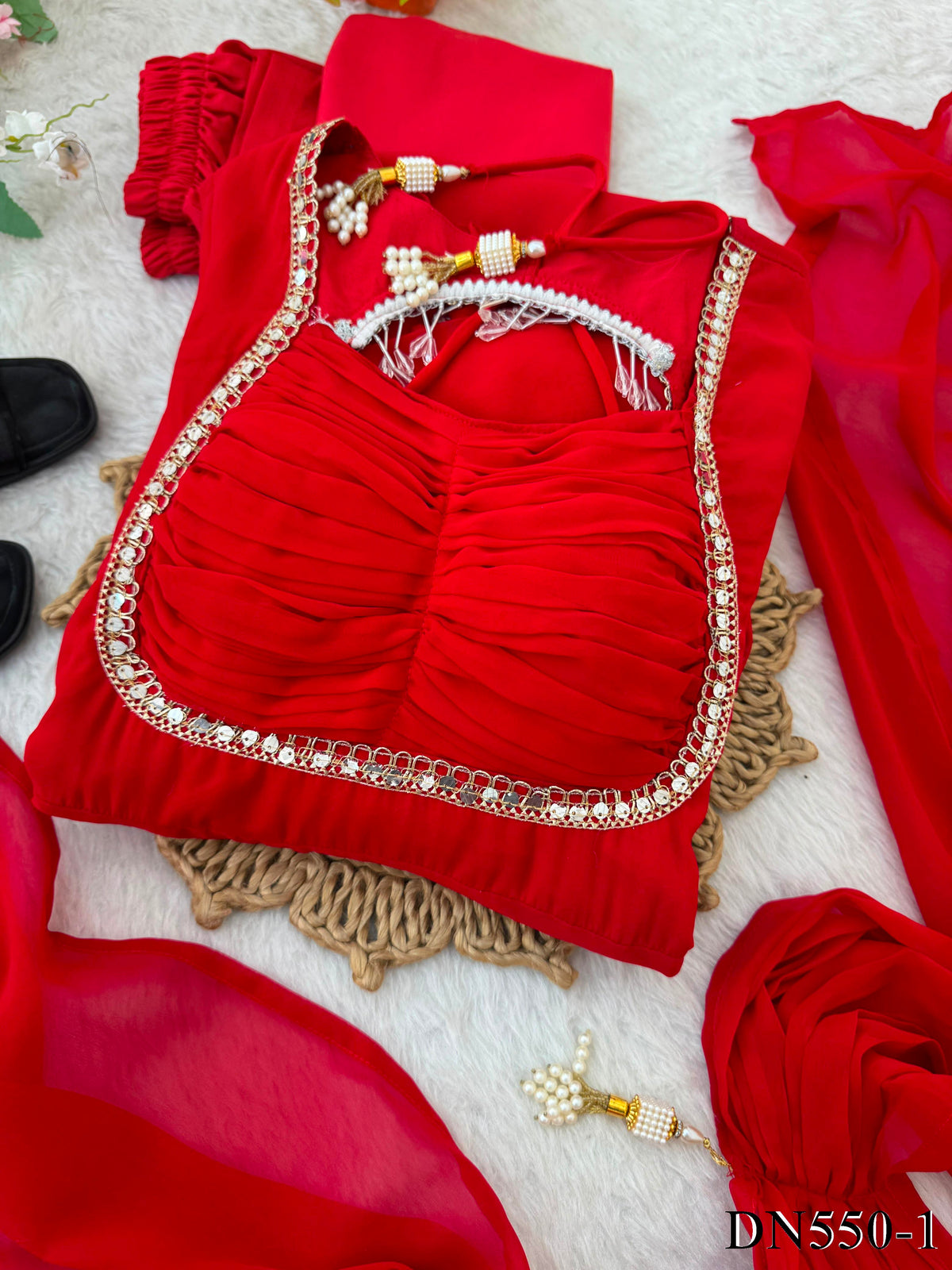 Red Color Georgette Embroidery Work Anarkali