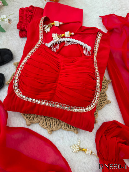 Red Color Georgette Embroidery Work Anarkali