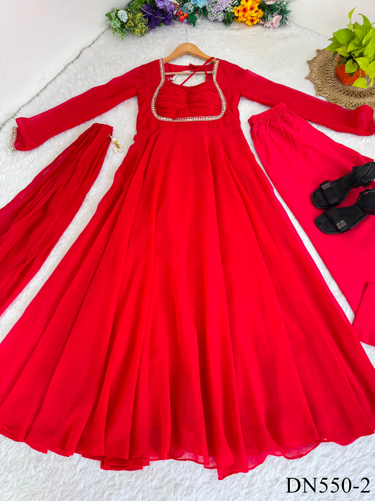Red Color Georgette Embroidery Work Anarkali