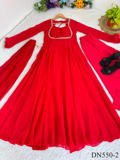 Red Color Georgette Embroidery Work Anarkali