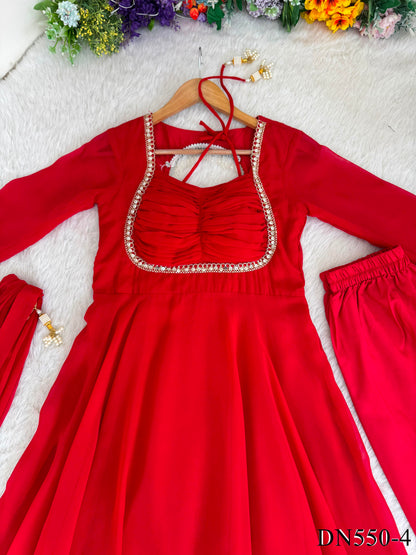 Red Color Georgette Embroidery Work Anarkali