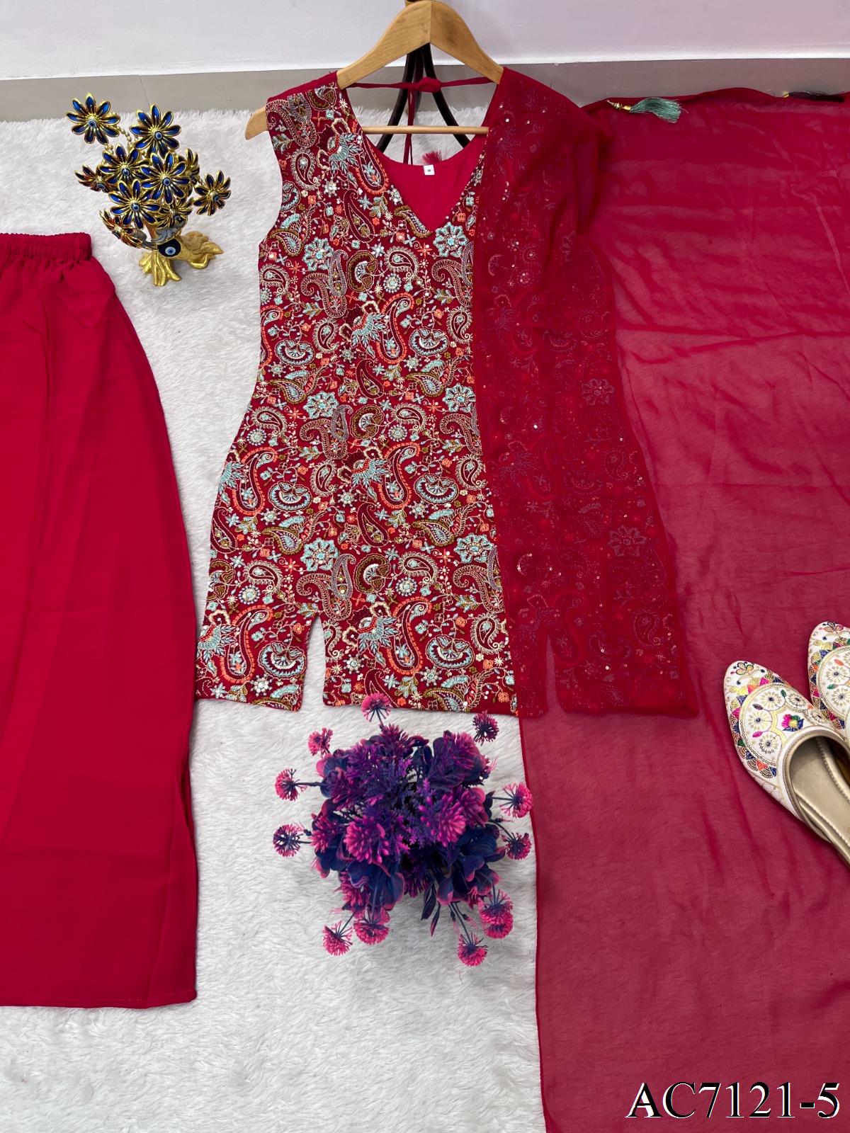 Special Wear Georgette Embroidery Work Top Plazzo
