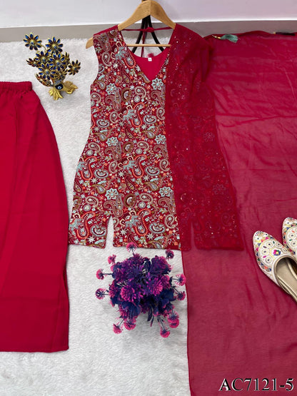 Special Wear Georgette Embroidery Work Top Plazzo