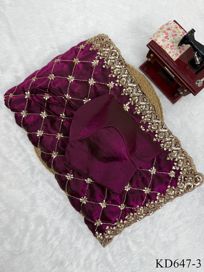 Wine Color Fendy Silk With Beads With Sequns Work Saree