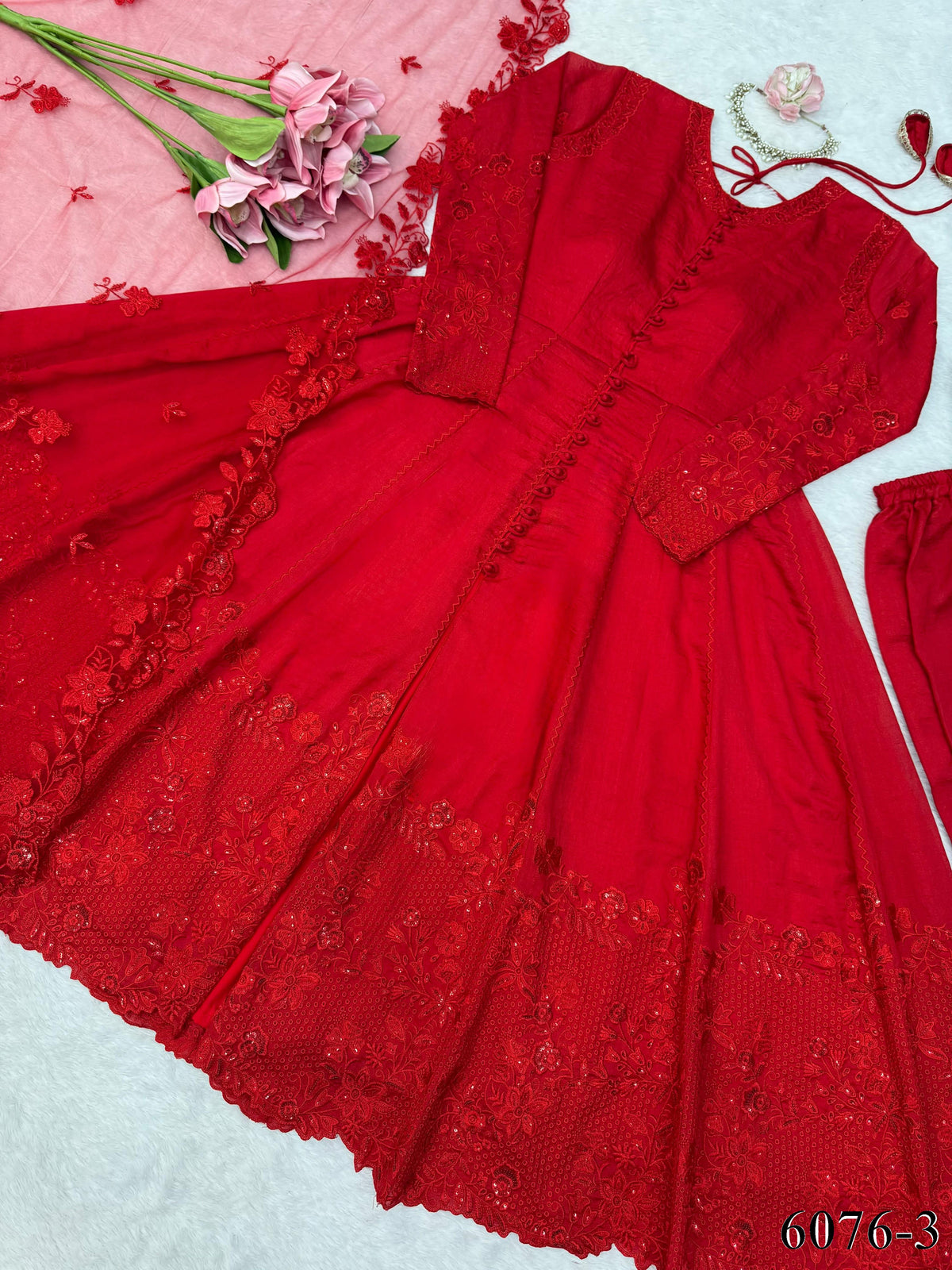 Red Color Vichitra Silk With Sequience Work Anarkali