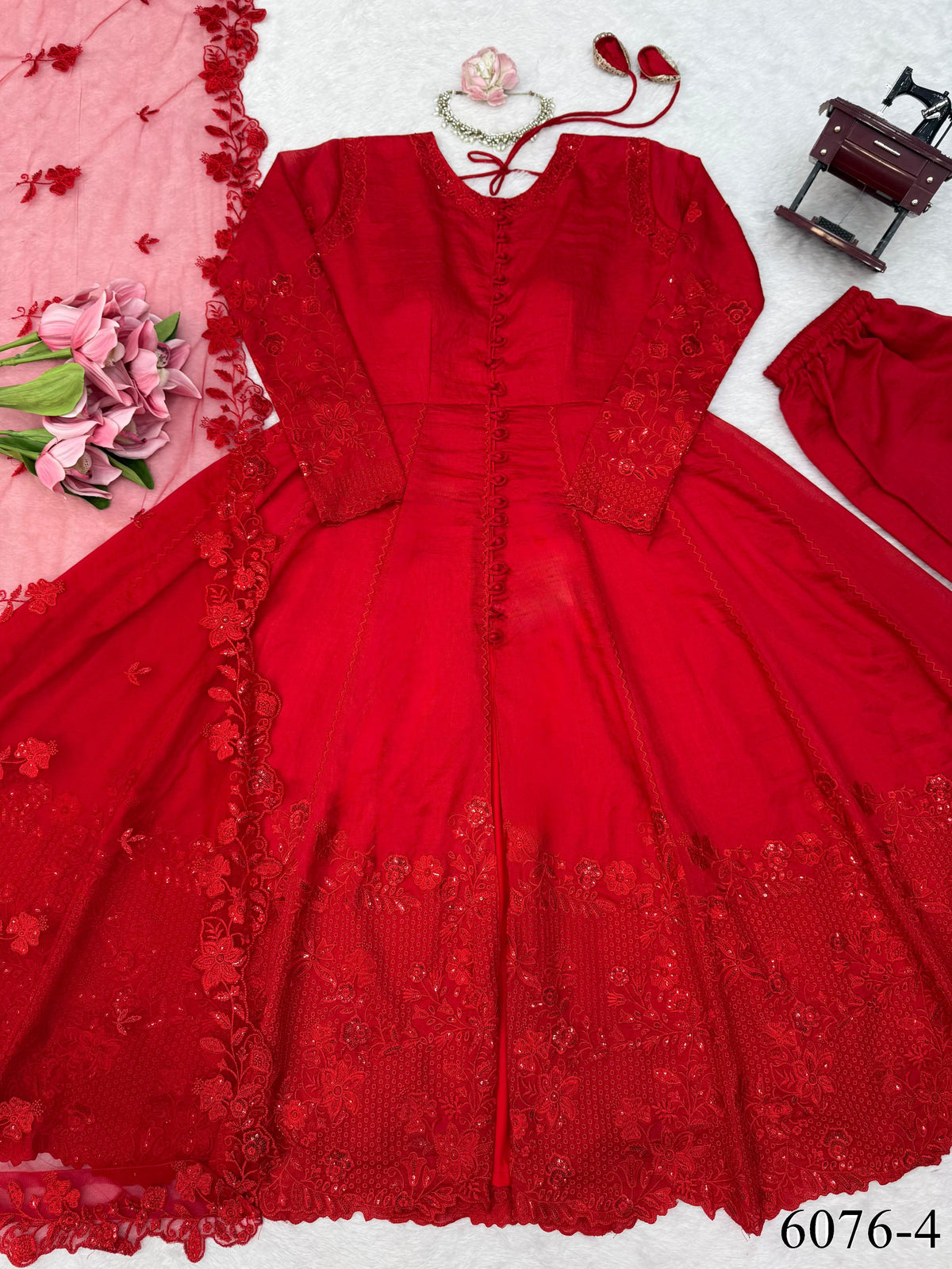 Red Color Vichitra Silk With Sequience Work Anarkali