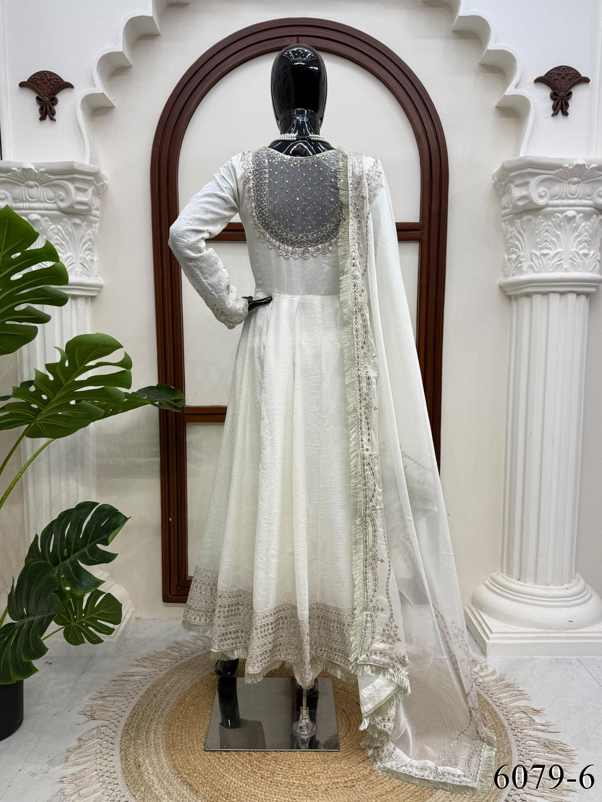 White Color Premium Look Vichitra Sequns Work Anarkali