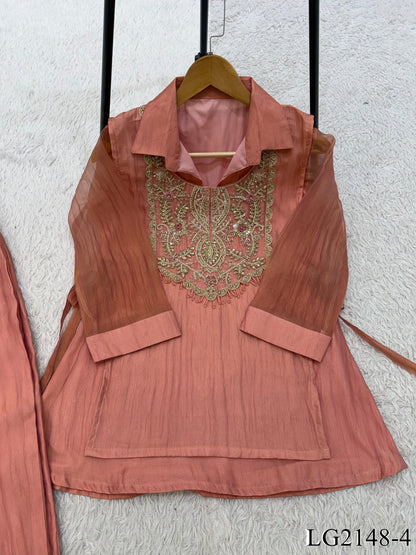 Beautifull Mosko Embroidery Sequience Work Top Pent