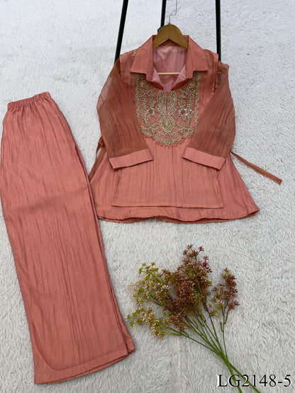 Beautifull Mosko Embroidery Sequience Work Top Pent