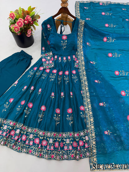 Beautifull Fendy Silk With Embroidery Work Gown