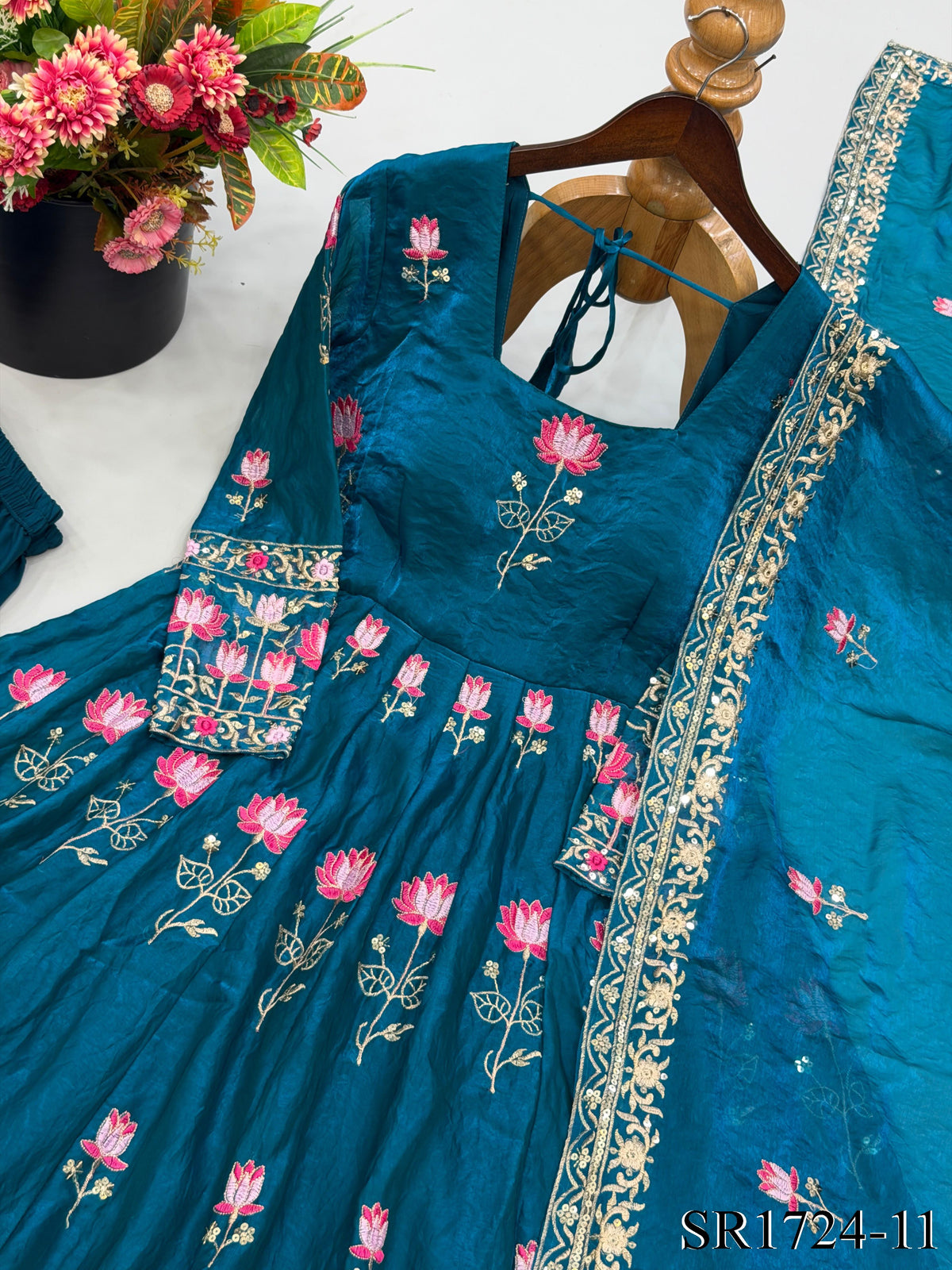 Beautifull Fendy Silk With Embroidery Work Gown