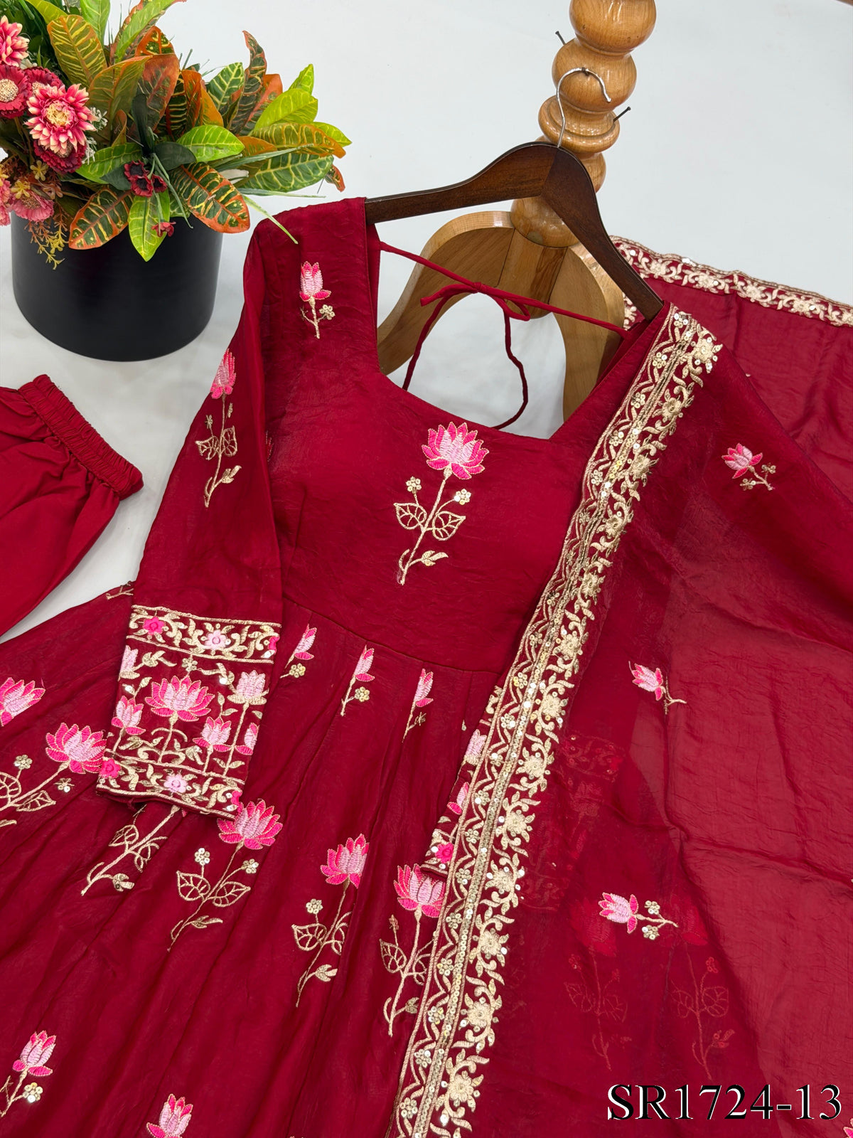Beautifull Fendy Silk With Embroidery Work Gown