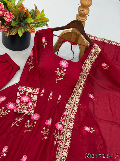 Beautifull Fendy Silk With Embroidery Work Gown