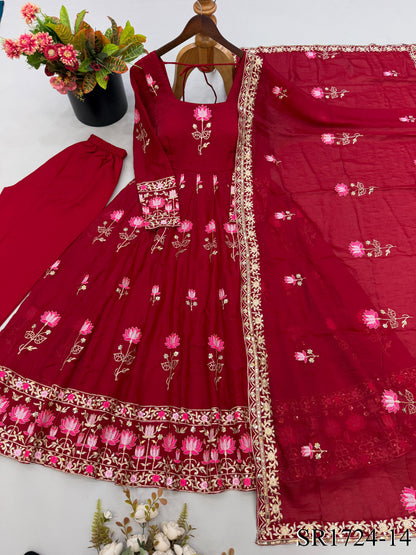 Beautifull Fendy Silk With Embroidery Work Gown