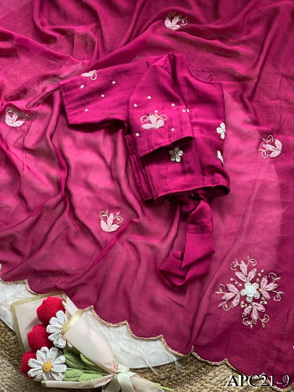Beautifull Chiffon With Premium Chiffon With Reahsm Work Saree
