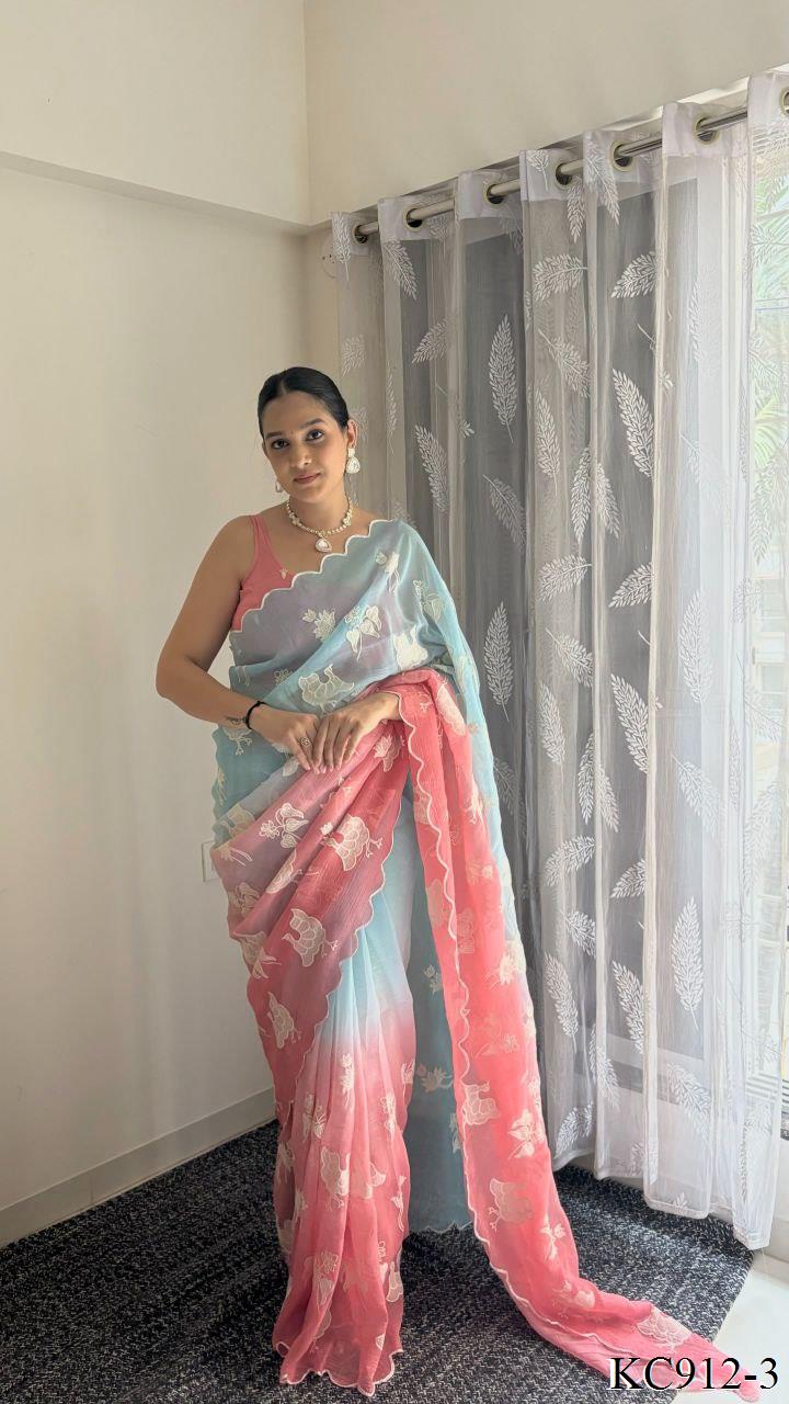 Beautifull Crunchy Silk With Embroidery Work Saree